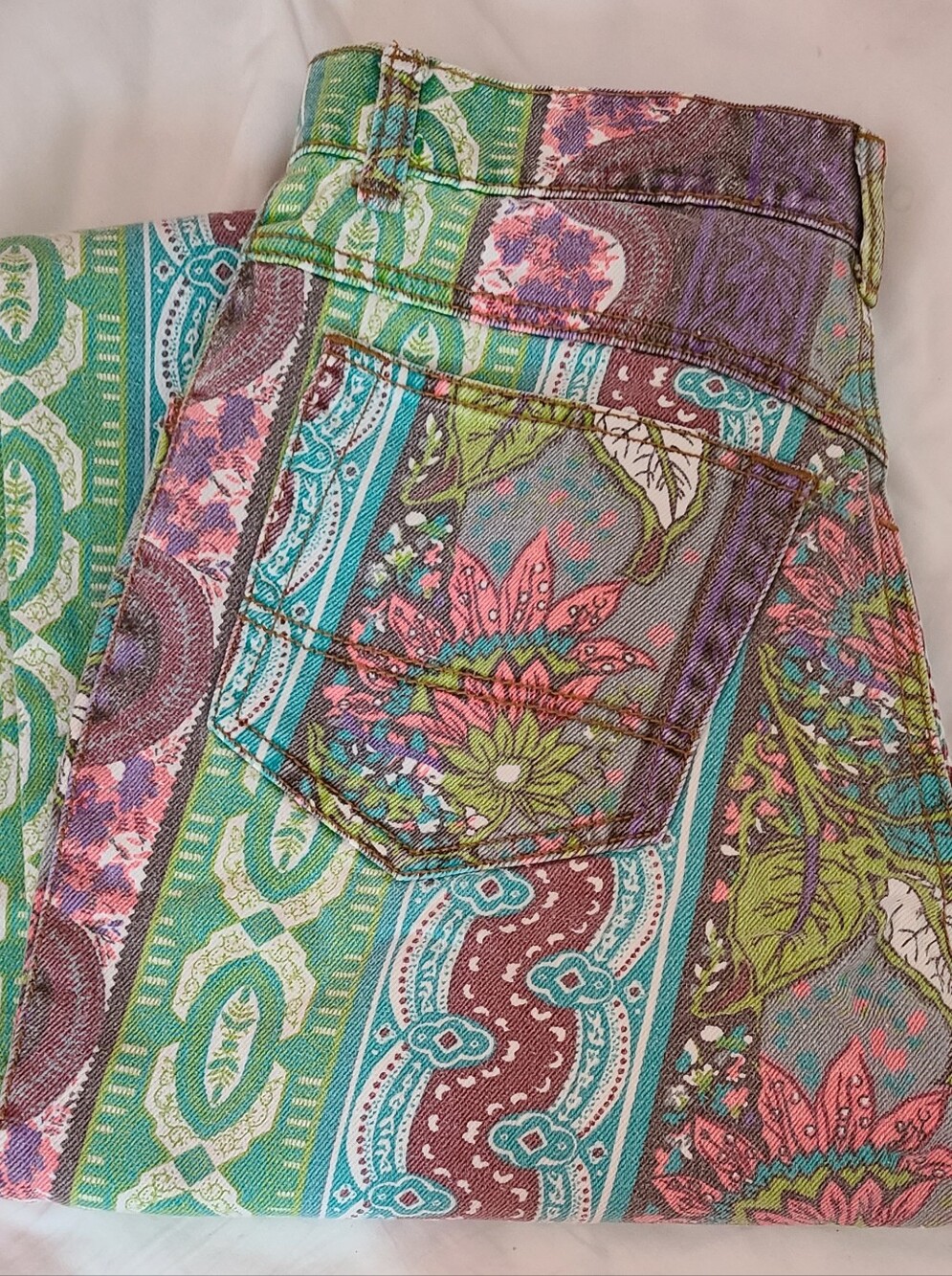 1980's Get Used Colorful Boho Floral Stripe Jeans